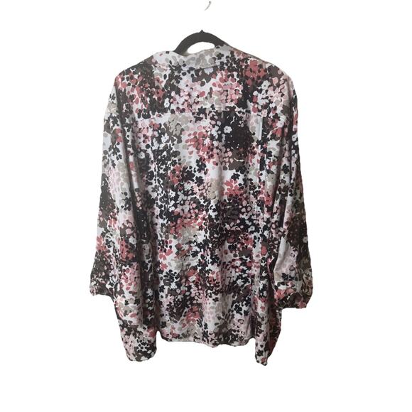 Maggie Barnes Button Front Roll Tab Blouse 5X 34W 36W Pink Brown Print Dots - Picture 5 of 5